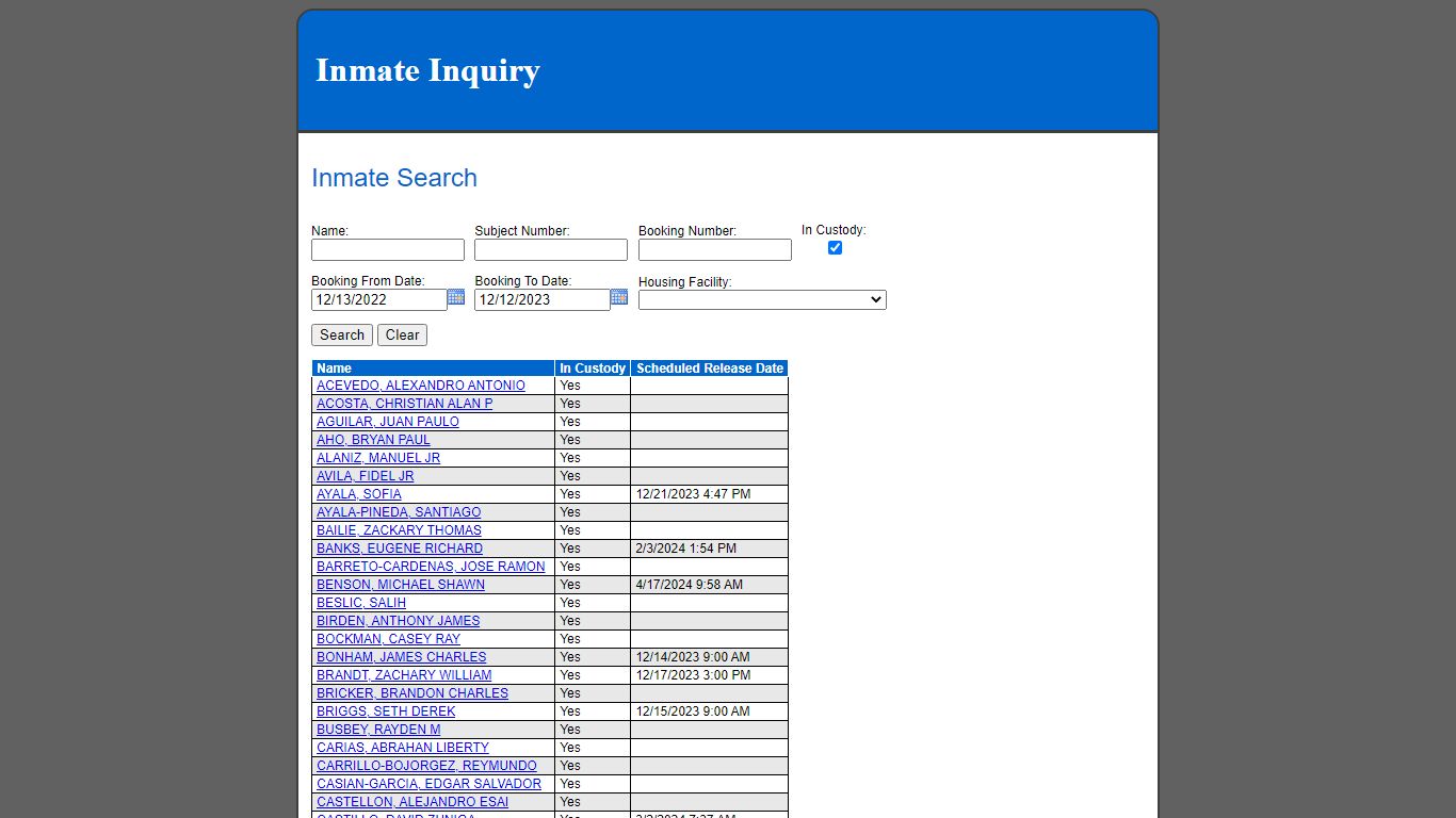 Inmate Search